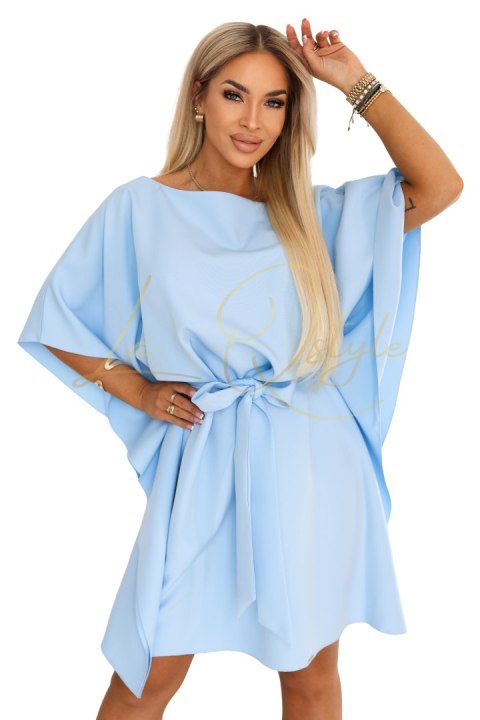 287-43 SOFIA Sukienka typu motyl z wiązaniem w pasie - jasny błękit