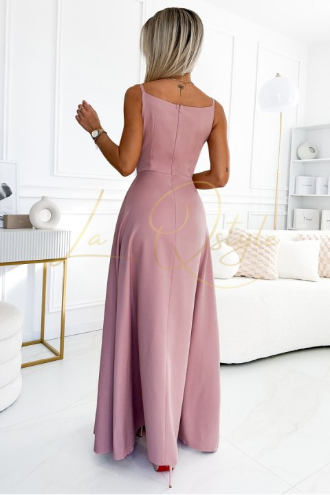 Elegancka maxi długa suknia na ramiączkach BRUDNY RÓŻ