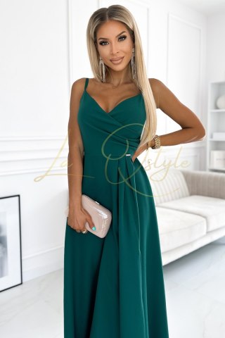 CHIARA elegancka maxi długa suknia na ramiączkach ZIELONA