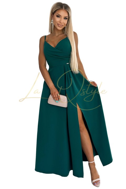 Elegancka maxi długa suknia na ramiączkach ZIELONA