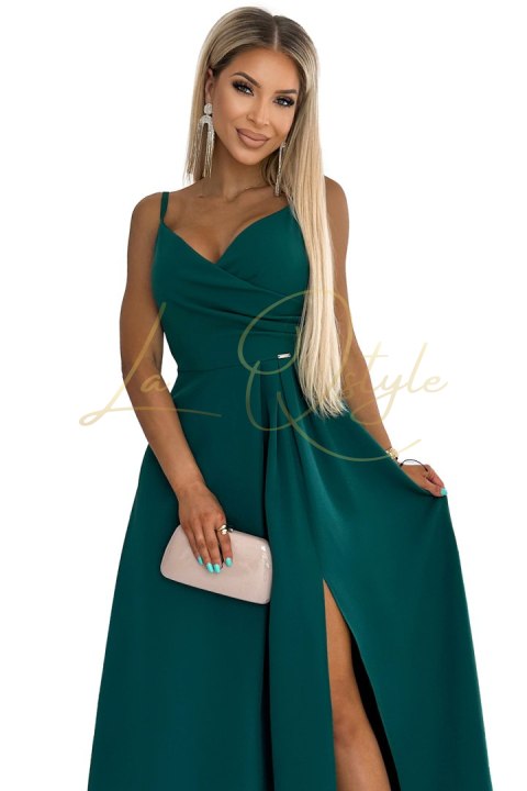 Elegancka maxi długa suknia na ramiączkach ZIELONA