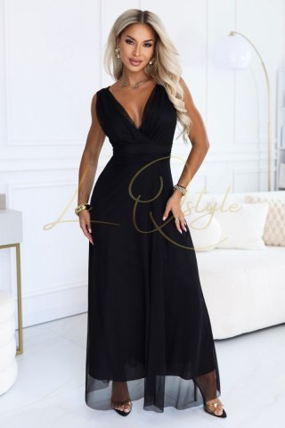 Elegancka sukienka maxi z kopertowym dekoltem i odkrytymi plecami CZARNA