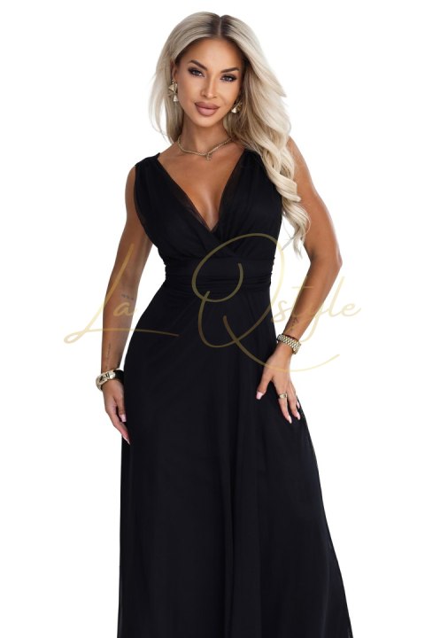Elegancka sukienka maxi z kopertowym dekoltem i odkrytymi plecami CZARNA