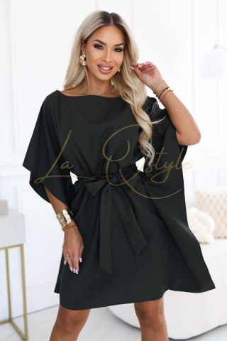 287-46 SOFIA Kobieca sukienka typu motyl z wiązaniem w pasie - ciemny khaki
