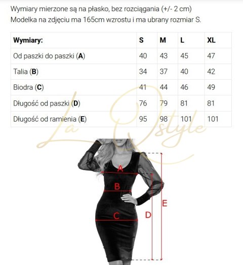 Elegancka welurowa sukienka z przezroczystym rękawkiem CZARNA