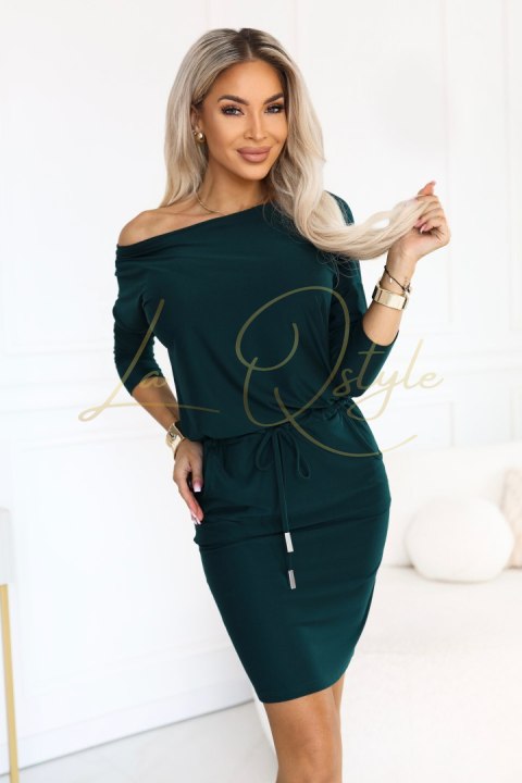 Sportowa sukienka midi z kieszonkami i wiązaniem w pasie ZIELEŃ BUTELKOWA