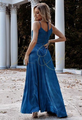 SCARLET sukienka brokatowa z wiązaniem na szyi TURKUSOWA