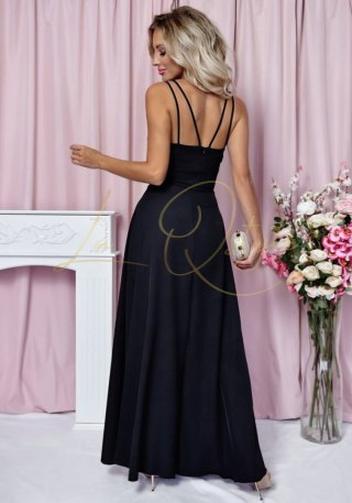 TIFANI długa gładka sukienka z rozcięciem CZARNA