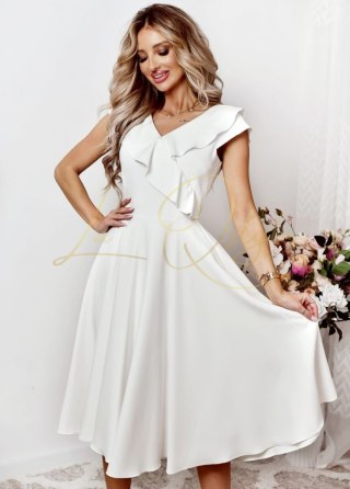 FALBANA sukienka midi z falbaną ECRU