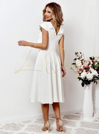 FALBANA sukienka midi z falbaną ECRU