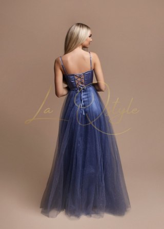 EUNICE tiulowa sukienka gorsetowa z brokatem ZIMNY NIEBIESKI