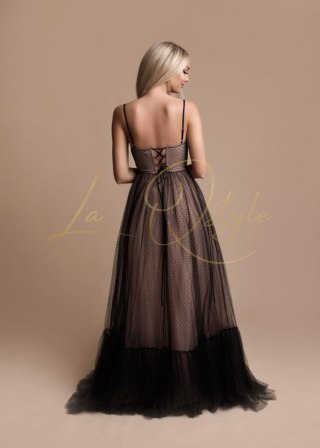 MARIANNE sukienka z gorsetem i tiulowym dołem CZARNA Z BEŻEM