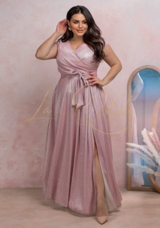 AMANDA sukienka brokatowa z rękawem BRUDNY RÓŻ