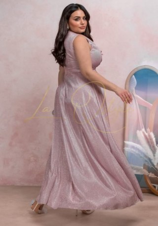 AMANDA sukienka brokatowa z rękawem BRUDNY RÓŻ