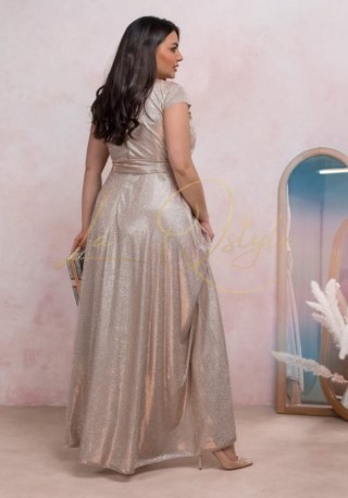 AMANDA sukienka brokatowa z rękawem ZŁOTA