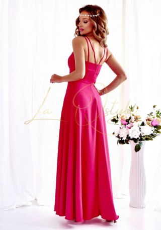 TIFANI długa gładka sukienka z rozcięciem KORAL