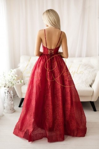 JULINE błyszcząca balowa sukienka tiulowa z gorsetem księżniczka CZERWONA