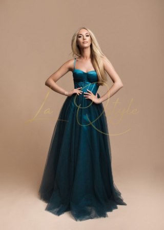 FLORA długa tiulowa sukienka z gorsetem księżniczka MORSKA