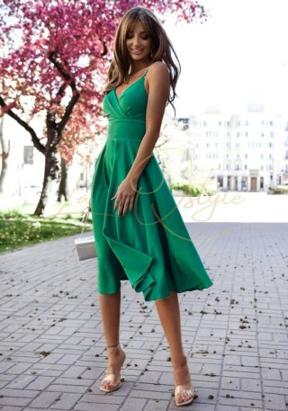 TIFANI sukienka midi z kopertowym dekoltem 7/8 ZIELONA