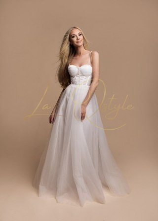 FLORA długa tiulowa sukienka z gorsetem księżniczka BIAŁA