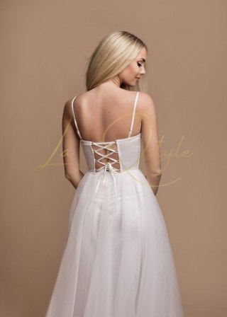 FLORA długa tiulowa sukienka z gorsetem księżniczka BIAŁA