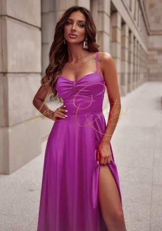 ALEXIA satynowa sukienka z marszczeniem MAGENTA